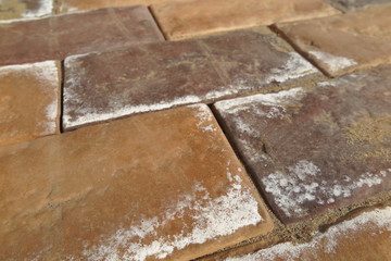 Efflorescence on the modern concrete parking tiles