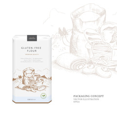 Gluten Free Flour. Vector concept for packaging design for specific flour substitutes.