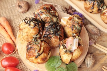 Takoyaki fried balls with sauce ,tradinition japanese food.