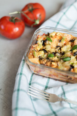 baked lasagna on glass sheet