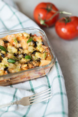 baked lasagna on glass sheet