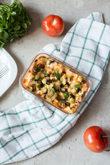 baked lasagna on glass sheet
