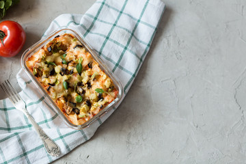 baked lasagna on glass sheet