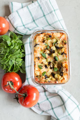 baked lasagna on glass sheet