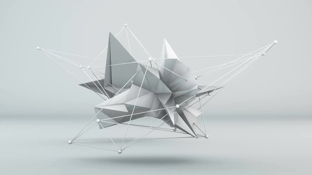Futuristic white 3D shape in studio. Loop 4k UHD (3840x2160)
