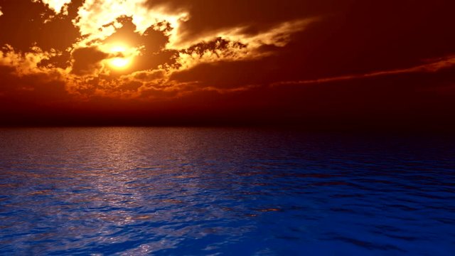 Ocean sunset and clouds. Animation of sunset on the open sea - UHD 3840x2160. 3D Rendering