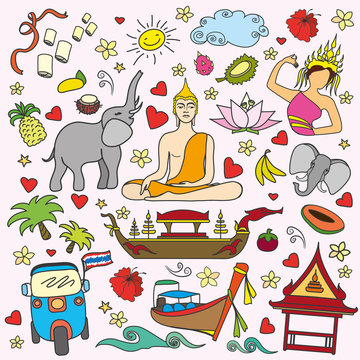 I love Thailand . Set Thai color vector icons and symbols