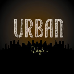 Urban word, city silhouette,