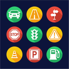 Traffic Icons Flat Design Circle