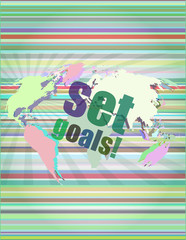 business concept: words set goals on digital touch screen vector illustration