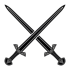 Two Crossed Gladius Sword Silhouette on White Background. Mediev