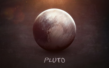 Pluto - High resolution images presents planets of the solar system on chalkboard. This image...