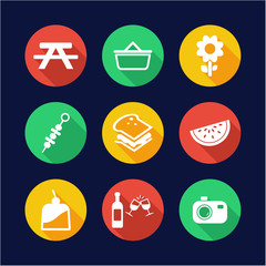 Fototapeta premium Picnic Icons Flat Design Circle