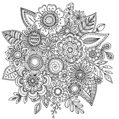Vector illustration with hand drawn doodle fancy flowers bouquet