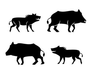 Boar icons and symbol in silhouette style