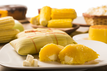 Pamonha with cheese - typical food of green corn - tasty and che