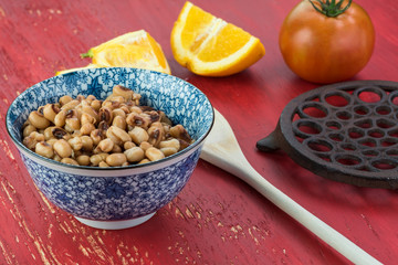 Bowl with black eyed peas.