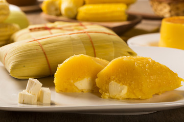 Pamonha with cheese - typical food of green corn - tasty and che