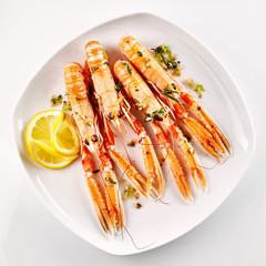 Langoustine Shellfish Served with Lemon and Herbs