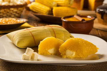 Pamonha with cheese - typical food of green corn - tasty and che