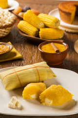 Pamonha and Curau cart sale - typical food of green corn - tasty