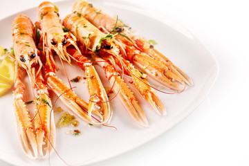 Langoustine Shellfish Served with Lemon and Herbs