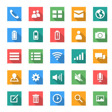 icon set for moble in flat design with long shadows