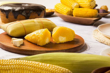 Pamonha and Curau cart sale - typical food of green corn - tasty