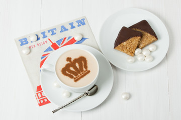 Coffee Decorated With Queen Crown. British Symbol Paper Napkin.