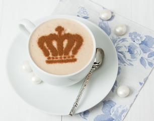Coffee Decorated With Queen Crown. British Symbol Paper Napkin.