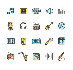 Music Icon Set Color. Vector