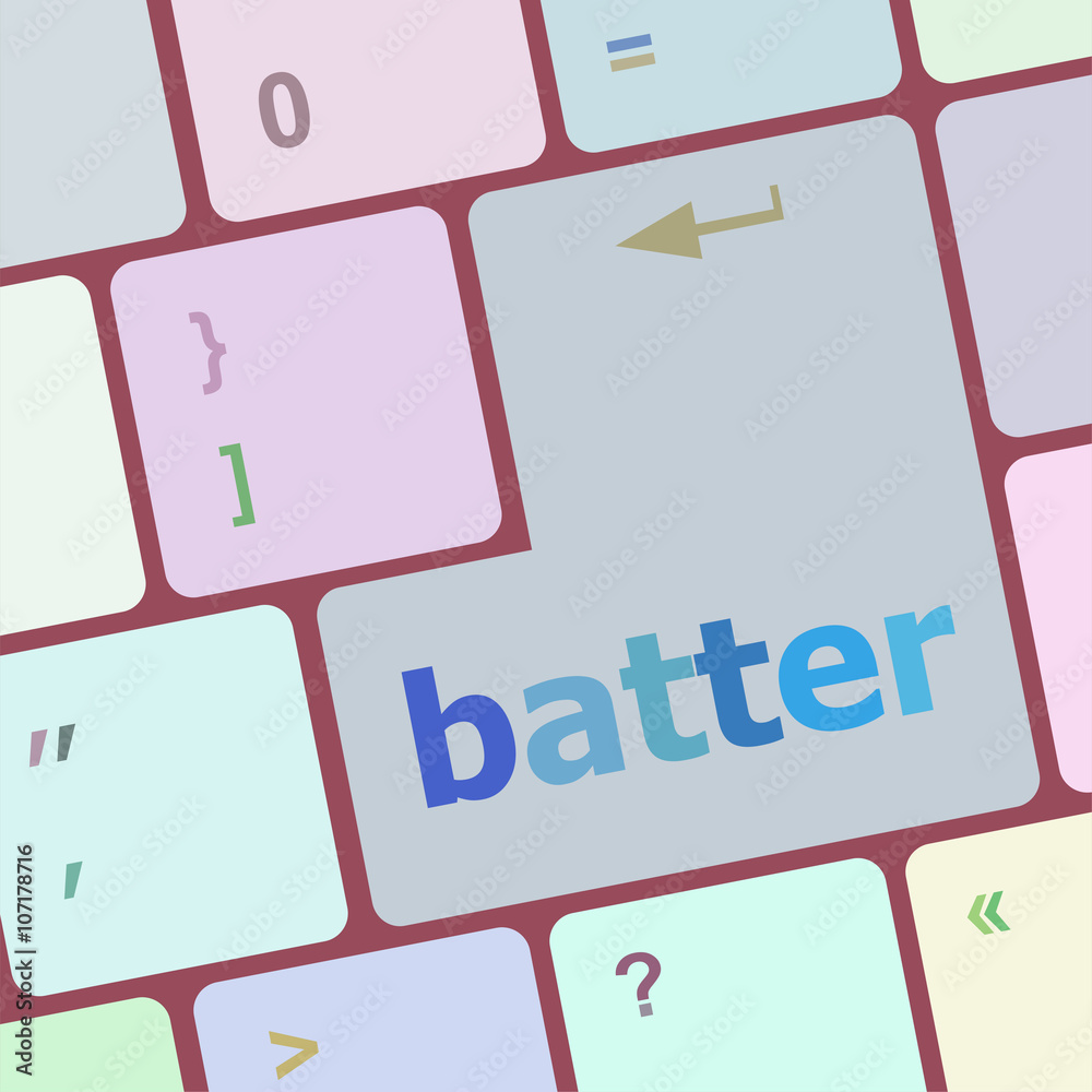 Poster batter word on keyboard key, notebook computer button vector illustration