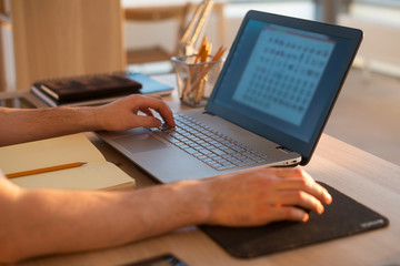 men hands on notebook , business person workplace