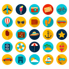 Summer holiday flat icons with long shadow. Vector 