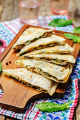 mushrooms spinach quesadilla