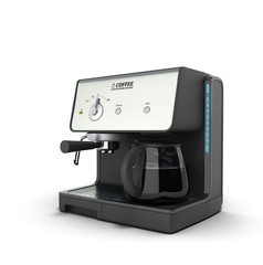 3d ilustration of Stylish black espresso making machine brewing