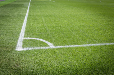Fototapeta premium natural green soccer field with white lines