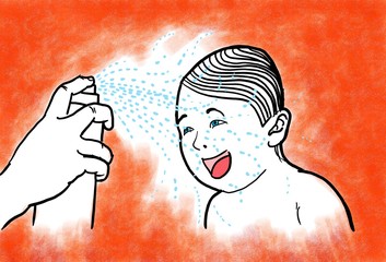 Canicule : peau de bébé hydratée par un brumisateur