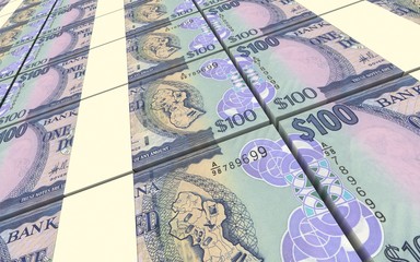 Guyanese dollars bills stacks background. 3D illustration.