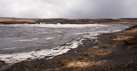Frozen lake with ice  in iceland