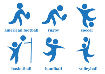 rugby, soccer, handball, voleyball, american football, basketball, team sport icons