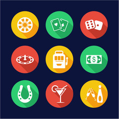 Casino Or Gambling Icons Flat Design Circle