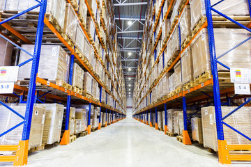Rows of shelves with boxes