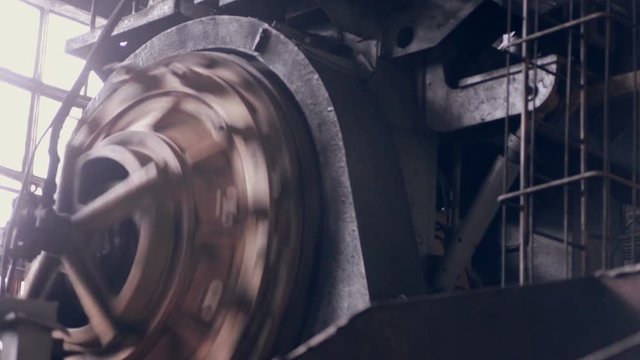 Industrial part of engine movement: steel circle with moving. HD.
