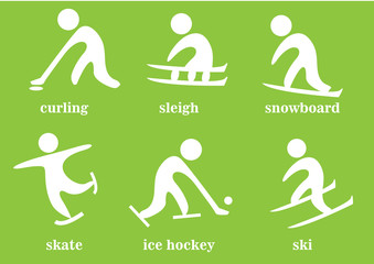 curling, sleigh, snowboard, skate, ice hockey, ski, sport icons