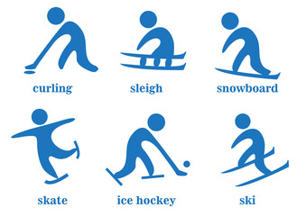 curling, sleigh, snowboard, skate, ice hockey, ski, sport icons