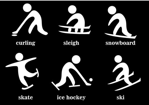 curling, sleigh, snowboard, skate, ice hockey, ski, sport icons