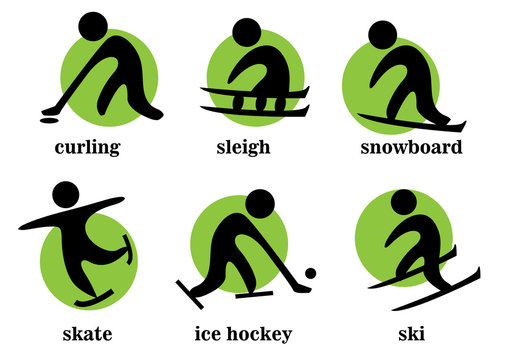 curling, sleigh, snowboard, skate, ice hockey, ski, sport icons