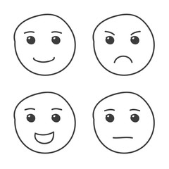 Set of hand drawn doodle smiles isolated on white background. Different facial expressions.