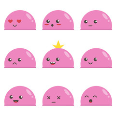 Set of cute pink slimes. Game characters. Different facial expressions.
